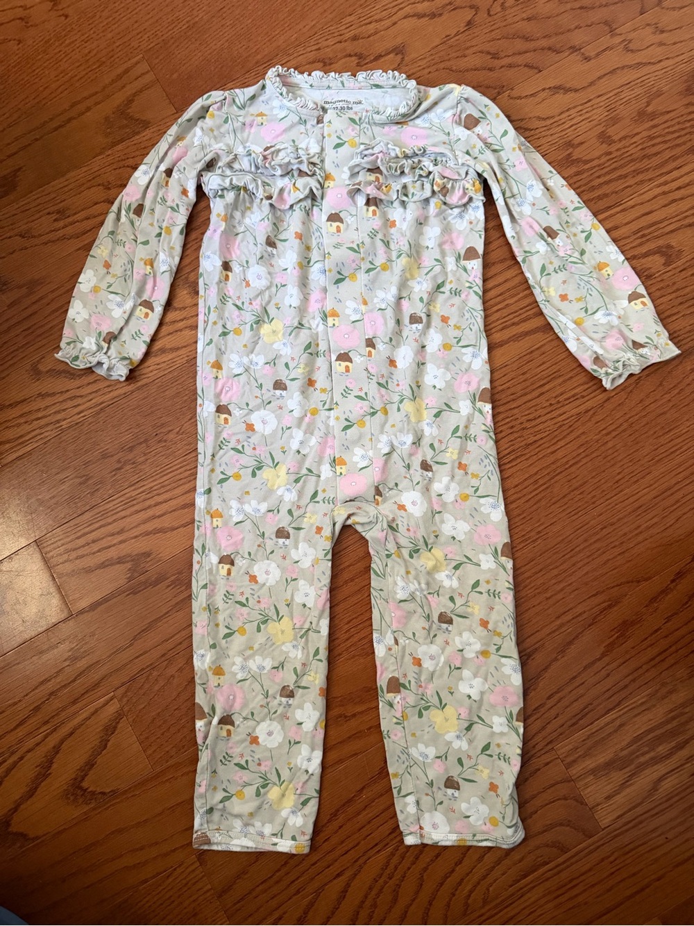 Magnetic Me Floral Ruffle Long-Sleeve One-Piece Pajamas